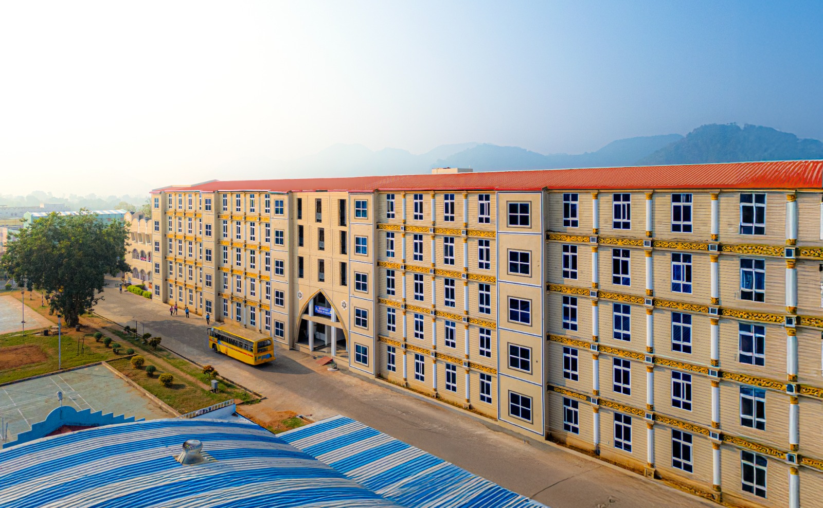 GIET University campus with the Eastern Ghats hills in the background